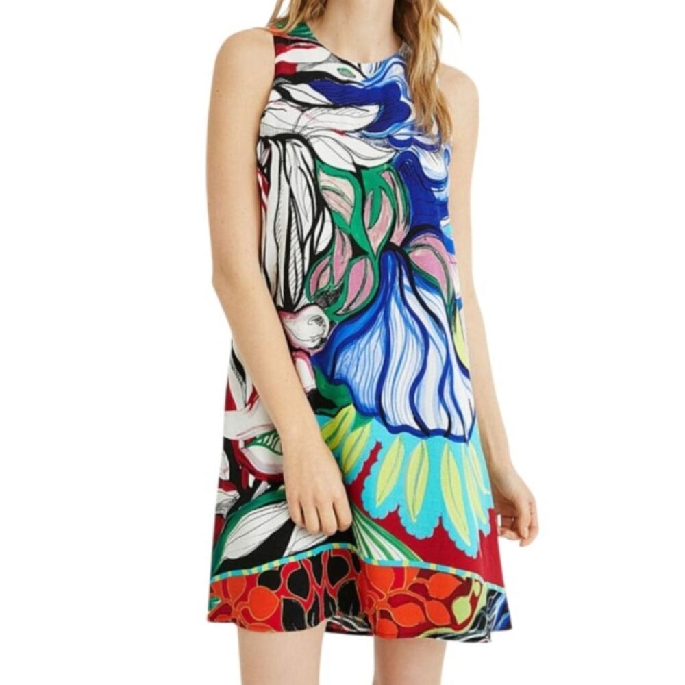 Desigual Womens Multi Colored Floral Abstract Lined Sleeveless Dress Size L